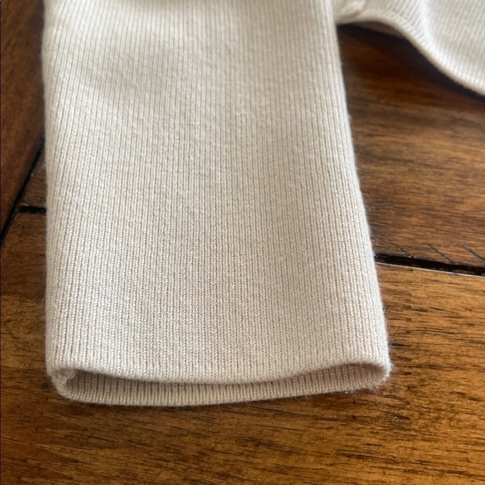 House of Harlow corset ribbed long sleeve scoop cropped beige knit sweater sz L - Picture 3 of 14